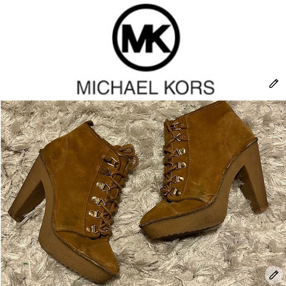 👢MICHAEL KORS Chestnut Suede Lace Up Platform Ankle Boots 👢Pre-loved.